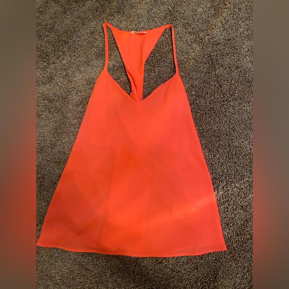 Neon coral twisted back cami.